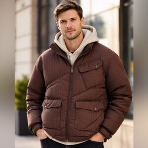 Vintage Y2K Burton Dark Brown Striped Goose Down snowboard Puffer Jacket